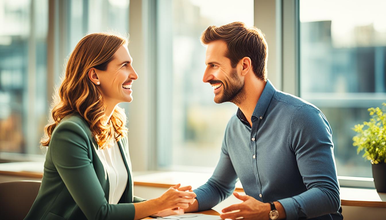 fostering effective communication in the workplace(two work colleagues chatting)