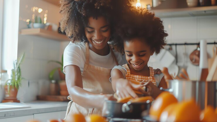 Thriving as a Full Time Working Mom: The Importance of Support Systems(mom and daughter in the kitchen)