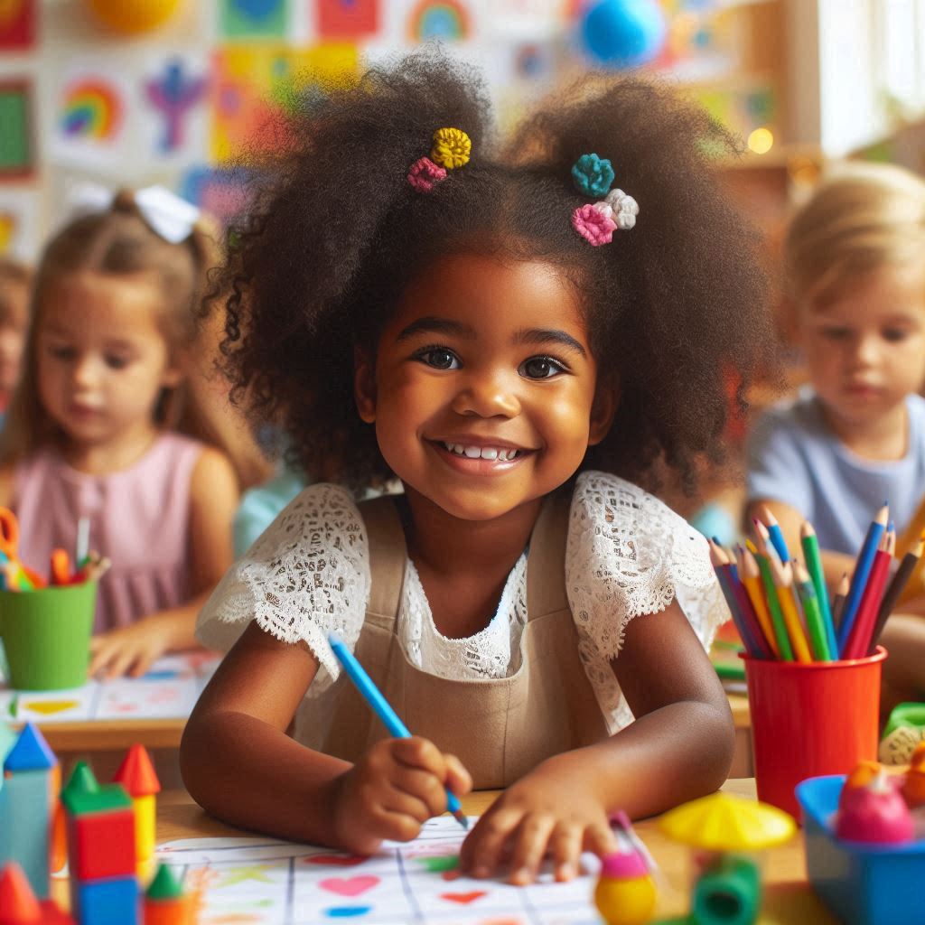 a child in a state preschool enjoying classroom learning