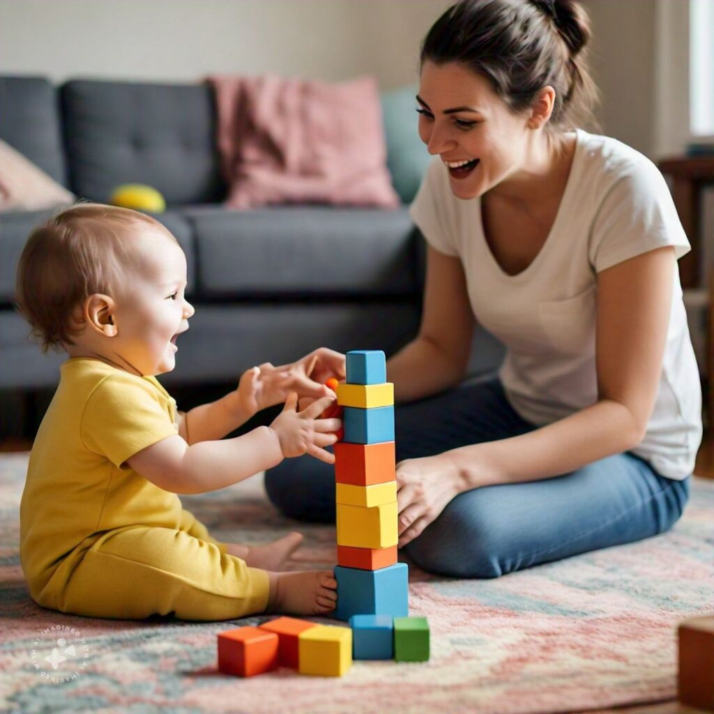 Stay-at-home mom enjoying happy moments with her child.