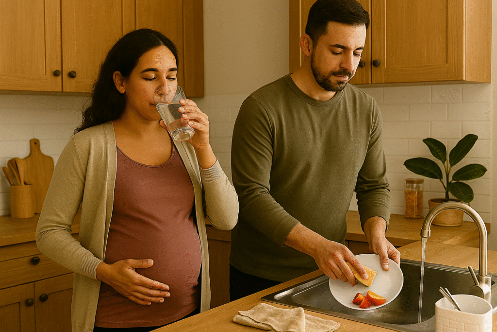 partner helping with chores during chidbirth preparation